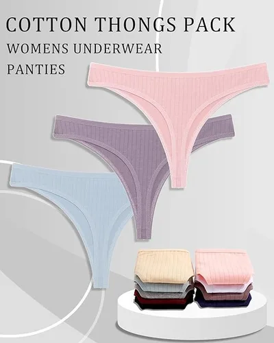 Vista 6 de FINETOO Tangas de algodón para mujer, suaves, de cintura baja, sexys, tangas para mujer, ropa interior de mujer, 6 paquetes, XS-XXXL