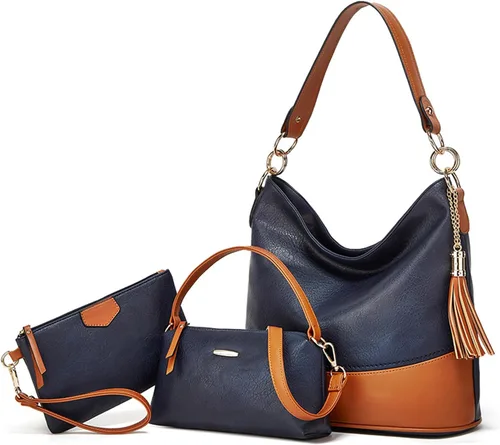 Vista 9 de Bolso grande de cuero suave de 3 piezas para mujer, elegante bolso de hombro Hobo con asa superior