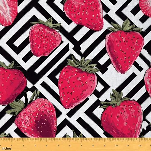 Vista 23 de Feelyou Tela de Dibujos Animados de Frutas por el Patio, Tela con Diseño Temático de Frutas Tropicales para Sillas y Proyectos de Bricolaje