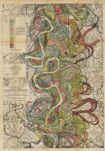 Vista 7 de Hoja 7-1944 Mapa del río Mississippi - Decoración de la casa del río Regalos de arte para pared - Póster Harold Fisk Ancient River Meander Alluvial