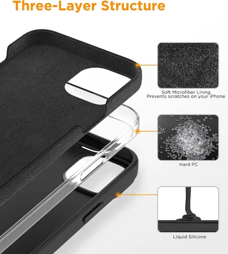 Vista 3 de Funda para iPhone 13 con protector de pantalla, antiarañazos, funda de silicona líquida para iPhone 13, funda protectora a prueba de golpes, funda