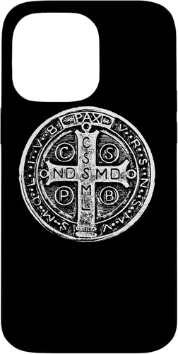 Vista 21 de Funda cristiana católica para iPhone 16 con medalla de San Benito de San Benito