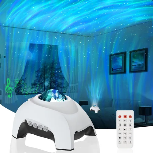 Vista 10 de Proyector Aurora Northern Lights para dormitorio con altavoz Bluetooth de música y ruido blanco, proyector de galaxia, proyectores de luz nocturna