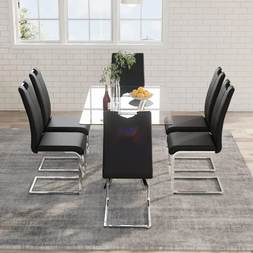 Vista 32 de 5-Piece 47" Dining Table with 4 PU Leather Chairs, Modern Dining Table Set for 4, Rectangle Black Top Kitchen Table with Black Metal Legs for Dining