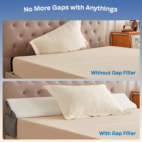 Vista 7 de Simpledad Almohada de cuña de tamaño individual para relleno de huecos de cama, almohada de cuña para espacio de cabecera (0-8 pulgadas), relleno