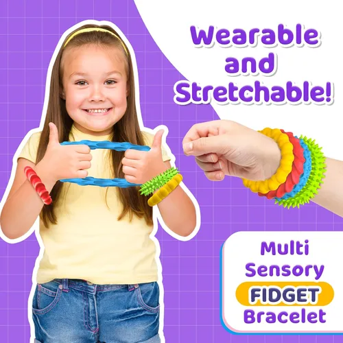 Vista 2 de Juguetes Sensoriales Fidget para Niños y Adultos - Paquete de 4 Pulseras Fidget Elásticas Juguetes Sensoriales de Textura y Calmantes para Autismo