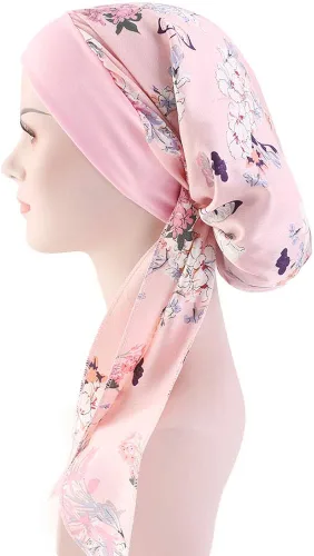 Vista 3 de CCCHO Gorro de turbantes sedosos vintage para mujer, banda ancha elástica, multifunción impresión, gorro de quimioterapia para pérdida de cabello