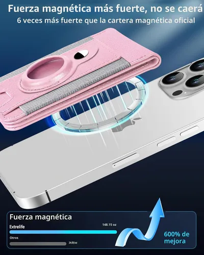 Vista 4 de ExtreLife para Cartera Magsafe con Soporte para Airtag, Cartera Magnética para iPhone Serie 17/16/15/14/13/12, Soporte para 9 Tarjetas, Ventana