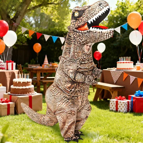 Vista 6 de KOOY Dinosaur Costume Adult Kids Inflatable Raptor Blow Up T-rex Dino Full Body Funny Halloween Costume for Men Women Teens Adulto