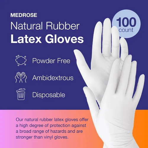 Vista 3 de Guantes de látex MedRose pequeños - 100 guantes de goma - Guantes desechables sin polvo, impermeables, blancos