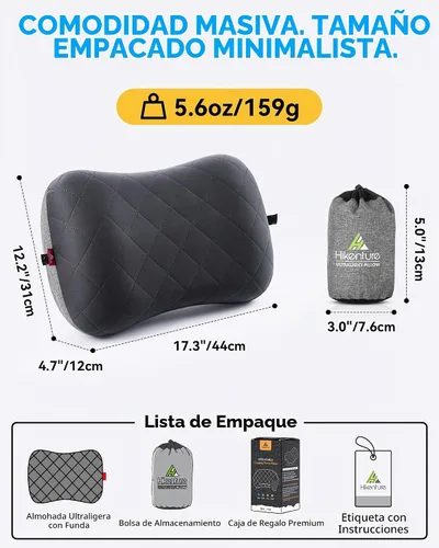 Vista 10 de Hikenture Almohada de camping con funda extraíble, almohada inflable Negro