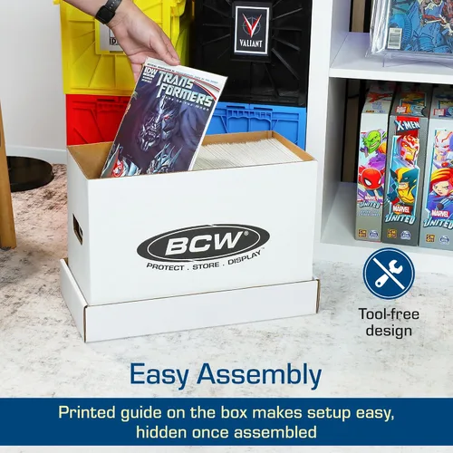 Vista 5 de BCW Caja de almacenamiento de cómics corta, paquete de 2, capacidad para 150-175 cómics actuales/de la era plateada, apilable, duradera, de 200
