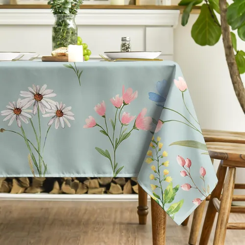 Vista 3 de Horaldaily Mantel de Primavera 52×70 Pulgadas Rectangular, Acuarela Flores Silvestres Florecientes Floral Verde Lavable Cubierta de Mesa Estacional