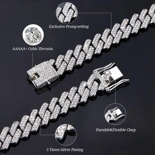 Vista 3 de Krfy Cadena de eslabones cubanos para hombres y mujeres cadena de eslabones cubanos de diamante cadena de eslabones cubanos de Miami cadena cubana