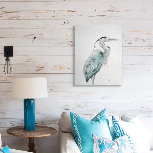 Vista 2 de Stupell Industries Ave acuática de grúa de acuarela con tonos azules suaves, diseñado por Patti Mann, arte de pared en lienzo, 24 x 30 pulgadas, gris