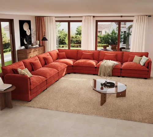 Vista 25 de ELUCHANG Sofá Seccional Modular en Forma de L de 113 pulgadas, cómodo sofá nube de 4 asientos con otomana móvil, sofá de asiento profundo para sala