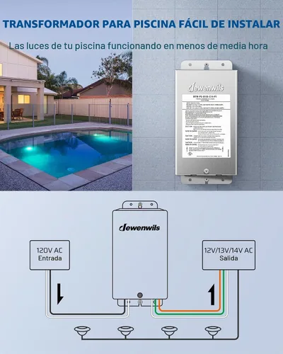Vista 4 de DEWENWILS Transformador de Luz de Piscina de Bajo Voltaje de 100W, 120V AC a 12V/13V/14V AC, Transformador de Seguridad Multi-tap para Iluminación