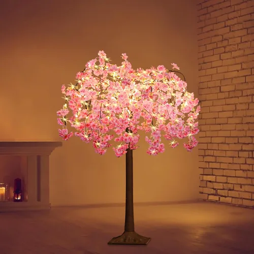 Vista 5 de OUSHENG Árbol de Flor de Cerezo Iluminado con Luces LED Árboles Artificiales para Decoración Interior, Planta Falsa Iluminada con Flor Sintética