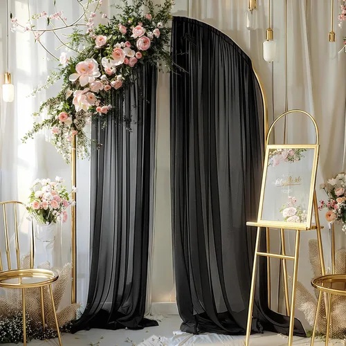 Vista 9 de Tela Negra para Drapeado de Arco de Boda 1 Panel 30'' x 20 Pies Cortinas Negras Tela Transparente Telón de Fondo Telas para Drapeado de Arco