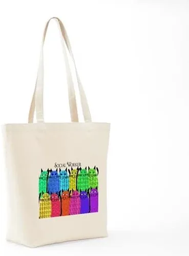 Vista 7 de CafePress Social Worker Cats Horizi - Bolsa de lona natural bolsa de compras