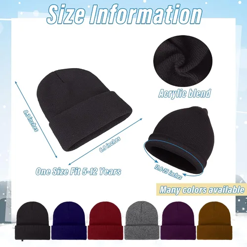 Vista 2 de Glooarm Paquete de 6 gorros para niños y niñas, gorros de invierno elásticos de acrílico para niños pequeños