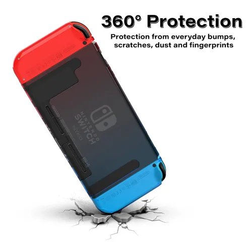 Vista 4 de Nyko Dockable, Thin Hard Portable Travel Carry Shell Protective Case with Tempered Glass Screen Protector for Nintendo Switch (Red & Blue)