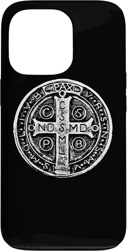 Vista 10 de Funda cristiana católica para iPhone 16 con medalla de San Benito de San Benito