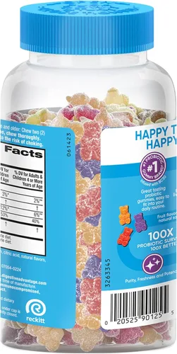 Vista 8 de Digestive Advantage Gomitas Probióticas Diarias para Niños, Multi, Sabores Naturales de Fruta, 80