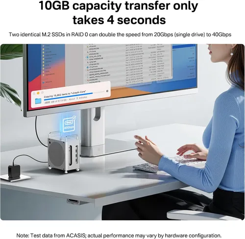 Vista 5 de ACASIS Base y soporte para Mac mini M4 de 40 Gbps con carcasa SSD NVMe de doble bahía, estación de acoplamiento 11 en 1 para Mac mini M4/M4 Pro