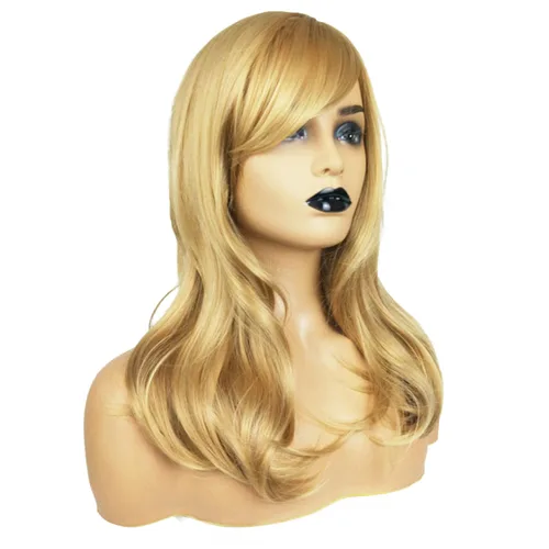Vista 3 de Andongnywell Peluca de cabello sintético resistente al calor para mujer, peluca con flequillo lateral, Dorado