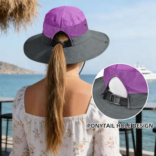 Vista 96 de Rosoz Sombreros de cola de caballo para mujer, protección UV, ala ancha 1 paquete-negro