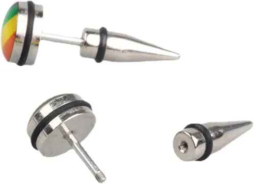 Vista 5 de Pendientes de tuerca de acero inoxidable 316L con orgullo gay lesbiano arco iris, triángulo redondo LGBT, aretes de tuerca de arco iris a la moda