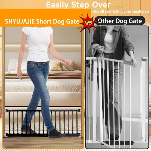 Vista 5 de Puerta para Perros, SHYUJAJIE Puerta Corta Ajustable Extra Ancha para Perros, Puerta Pequeña para Mascotas con 4 Kits de Extensión, Montada a Negro
