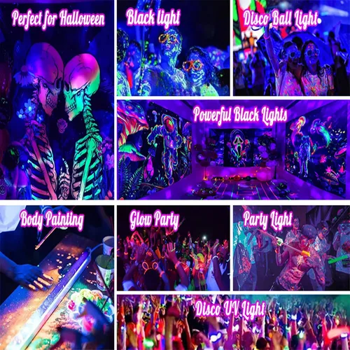 Vista 3 de Luces de fiesta de discoteca 2 en 1 con luz negra, luz de bola de discoteca UV de 10 W con luz estroboscópica activada por sonido, luces de fiesta
