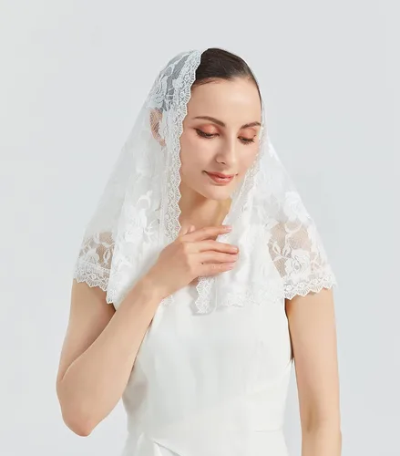 Vista 4 de Velo de mantilla de encaje suave y cómodo, 7 colores, estilo español, velo de encaje, cubierta de cabeza, forma de D
