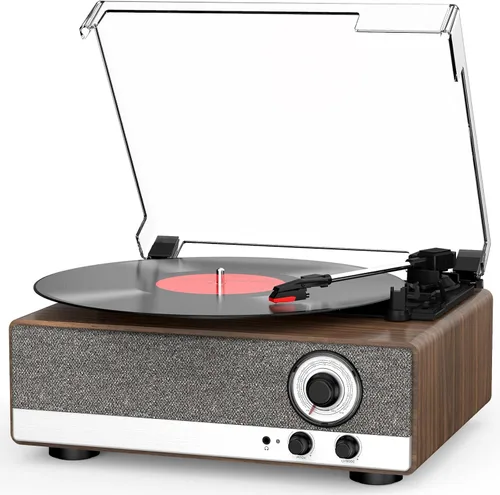 Vista 11 de Tocadiscos con altavoces integrados Bluetooth 5.3, tocadiscos de 2 velocidades para discos de vinilo, tocadiscos de alta fidelidad con cartucho