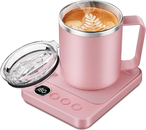 Vista 12 de Calentador de Taza de Café y Juego de Taza para Escritorio, Calentador Eléctrico de Taza de Café con Taza Calentada de 16oz, Calentador de Café