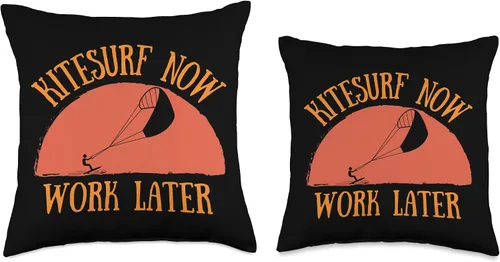 Vista 3 de Funny Kitesurf Now Work Later Tee For Kitesurfing Lovers Throw Pillow