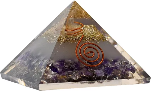 Vista 2 de Amazing Gemstone Pirámide de orgón grande Cristal de pirámide de amatista que brilla en la oscuridad Pirámide de orgonita Pirámides de órgano