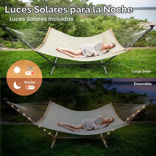 Vista 4 de SUNCREAT Hamaca doble para exteriores con soporte de 12 pies, hamacas autoportantes con soporte, beige