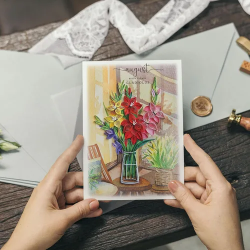 Vista 8 de Gladiolus - Tarjeta de flores de nacimiento, agosto, tarjeta floral para cumpleaños, grande, 5 x 7 pulgadas