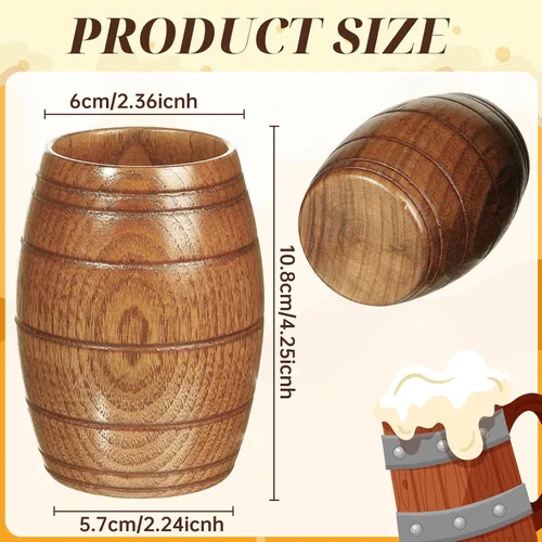 Vista 2 de IUAQDP 2 piezas novedad madera barril en forma de madera beber cerveza té taza decoración del hogar nueva taza de camping tazas de café de madera
