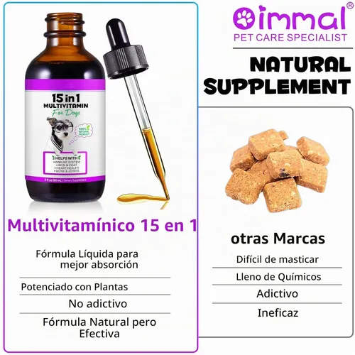 Vista 5 de Gotas multivitamínicas 15 en 1 para perros, gotas multivitamínicas líquidas