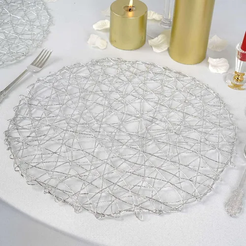 Vista 11 de Efavormart - Paquete de 6 manteles individuales redondos de 15 pulgadas con cuerda metálica beige para bodas, eventos, fiestas de cumpleaños
