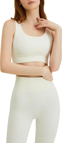 Vista 4 de Conjuntos de entrenamiento para mujer, 2 piezas, sin costuras, acanalados, de cintura alta, leggings de yoga, ropa de gimnasio, ropa activa