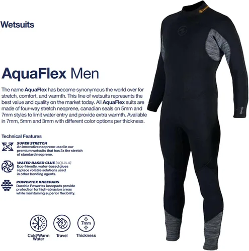 Vista 3 de Aqualung Men's AquaFlex Dive Wetsuit - Flexible 4-Way Stretch Neoprene Full Suit w/Powertex Knee Protection for Scuba Diving