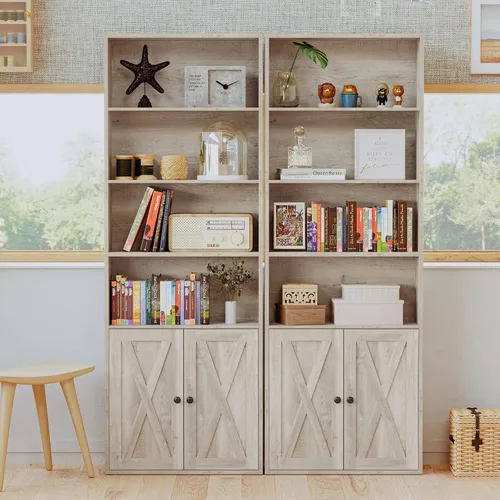 Vista 4 de IRONCK Estanterías y librerías industriales de pie con puertas, 6 estantes de almacenamiento en exhibición, estante de 70 pulgadas de altura