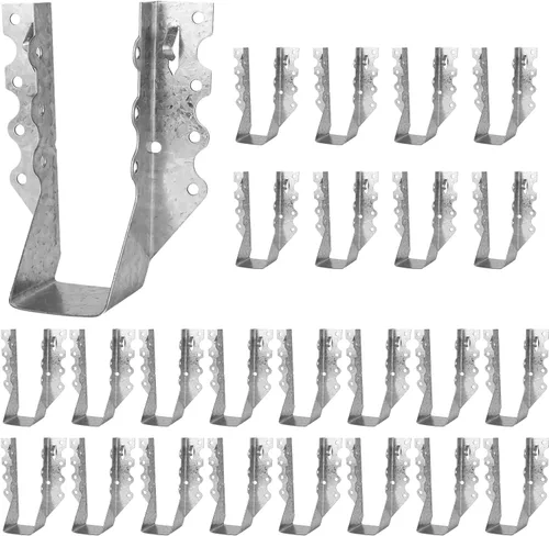 Vista 12 de Perchas de vigas de 2 x 4 para madera de calibre 20, galvanizado, soporte de vigueta para montaje en la cara, soporte para piso de terraza, marco
