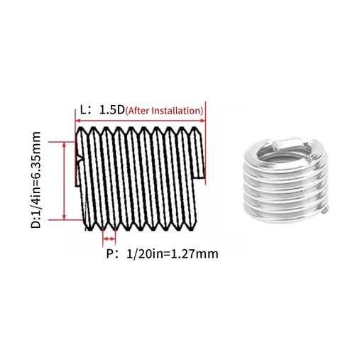 Vista 2 de Juego de 50 piezas de inserción de rosca de alambre, acero inoxidable 304 NPT UNC 1/4 pulgadas‑20 x 1-3D Tornillos Surtido de Manguitos de Tipo