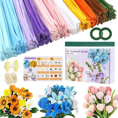 Vista 14 de 400 Pcs Pipe Cleaners Craft for Flowers, 5 Colored Pipe Cleaner Flower Kit Rosa Purpl